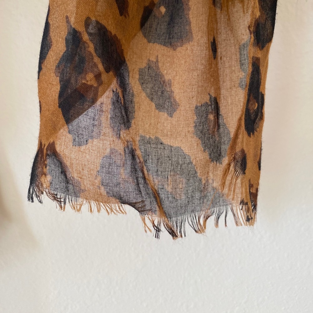 Leopard Print Brown Sheer Scarf - Picture 3 of 4